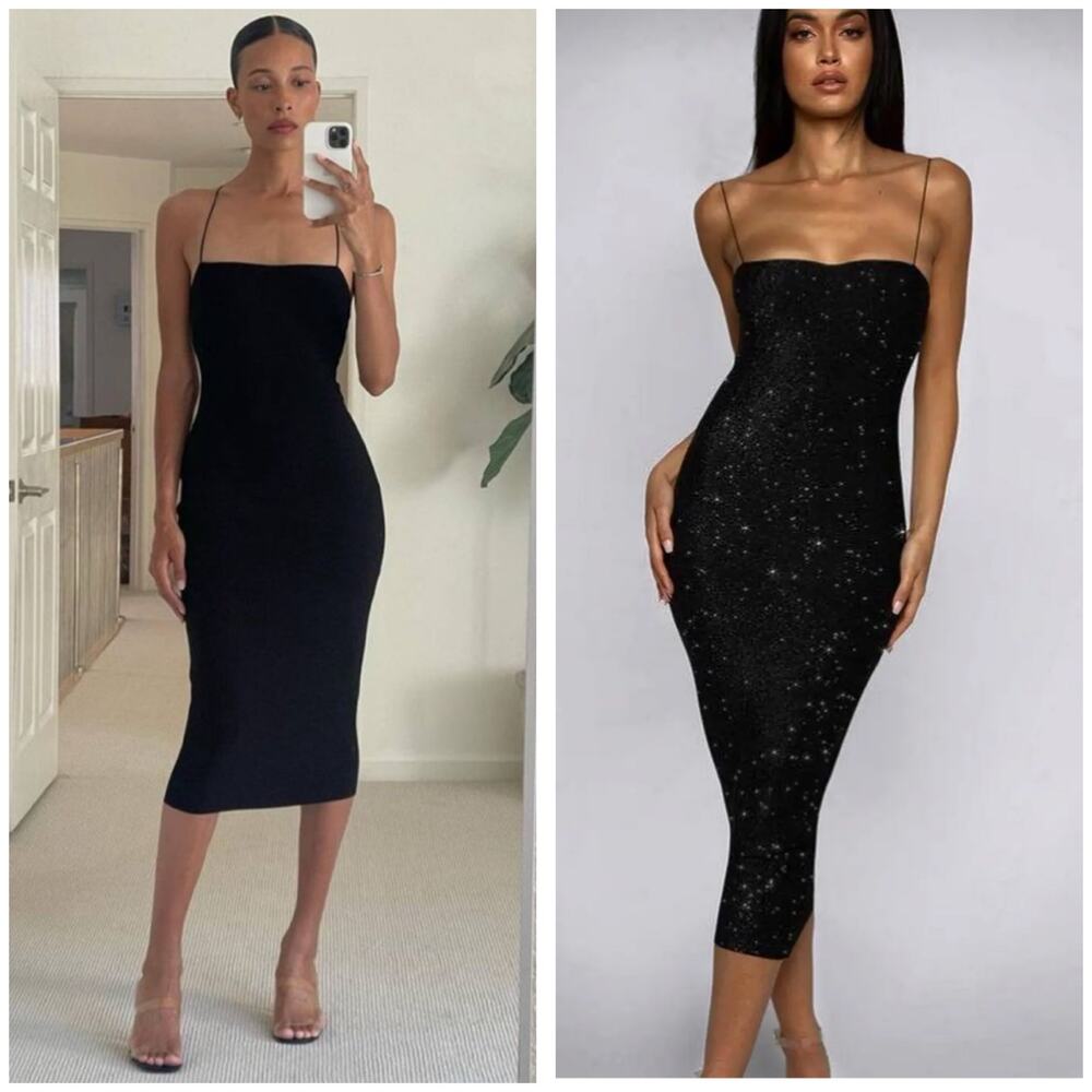Meshki Jalia Shimmer Midi Dress Size Small Black Sparkle Knit Stretch Bodycon